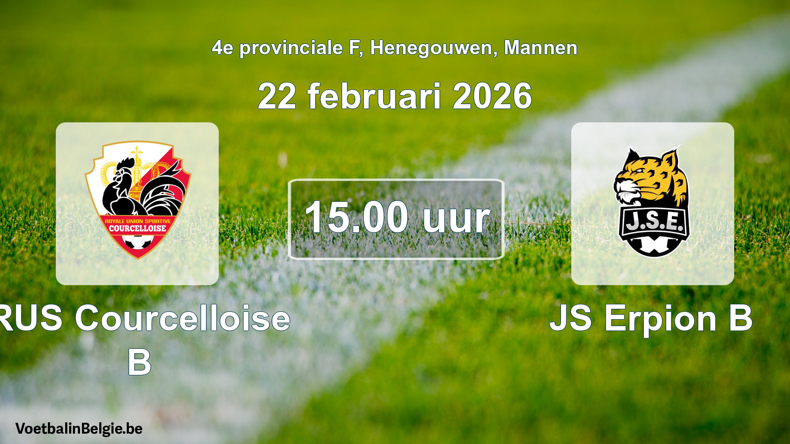Scheduled match men football: RUS Courcelloise B - JS Erpion B (22 February 2026)