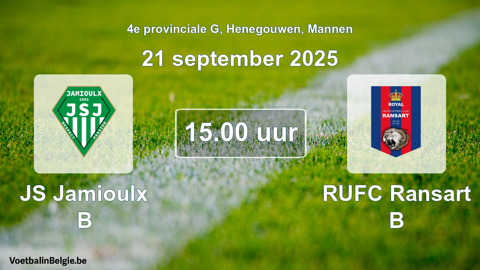 Scheduled match men football: JS Jamioulx B - RUFC Ransart B (21 September 2025)