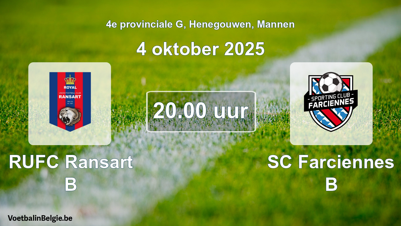 Scheduled match men football: RUFC Ransart B - SC Farciennes B (4 October 2025)