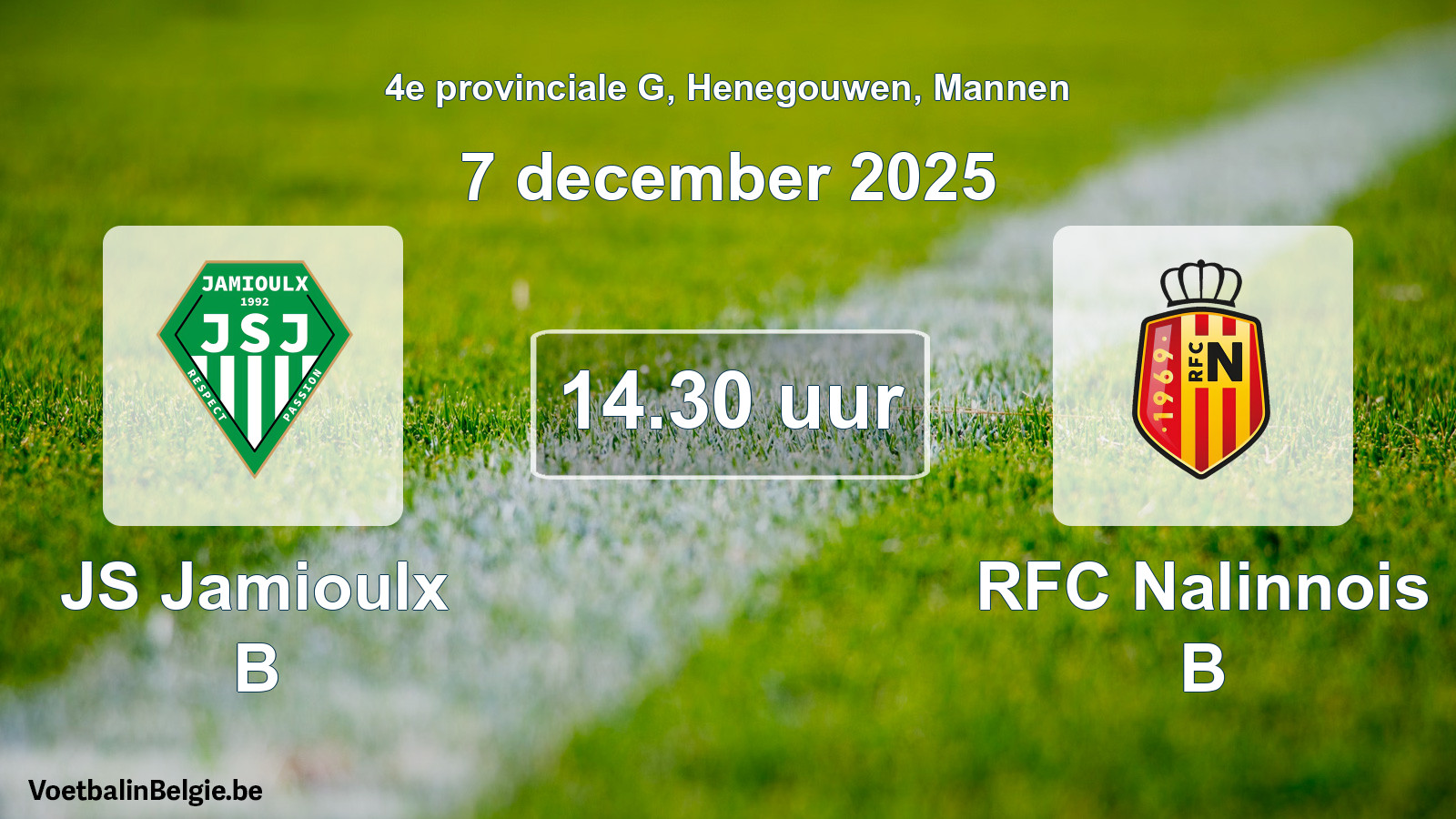 Scheduled match men football: JS Jamioulx B - RFC Nalinnois B (7 December 2025)