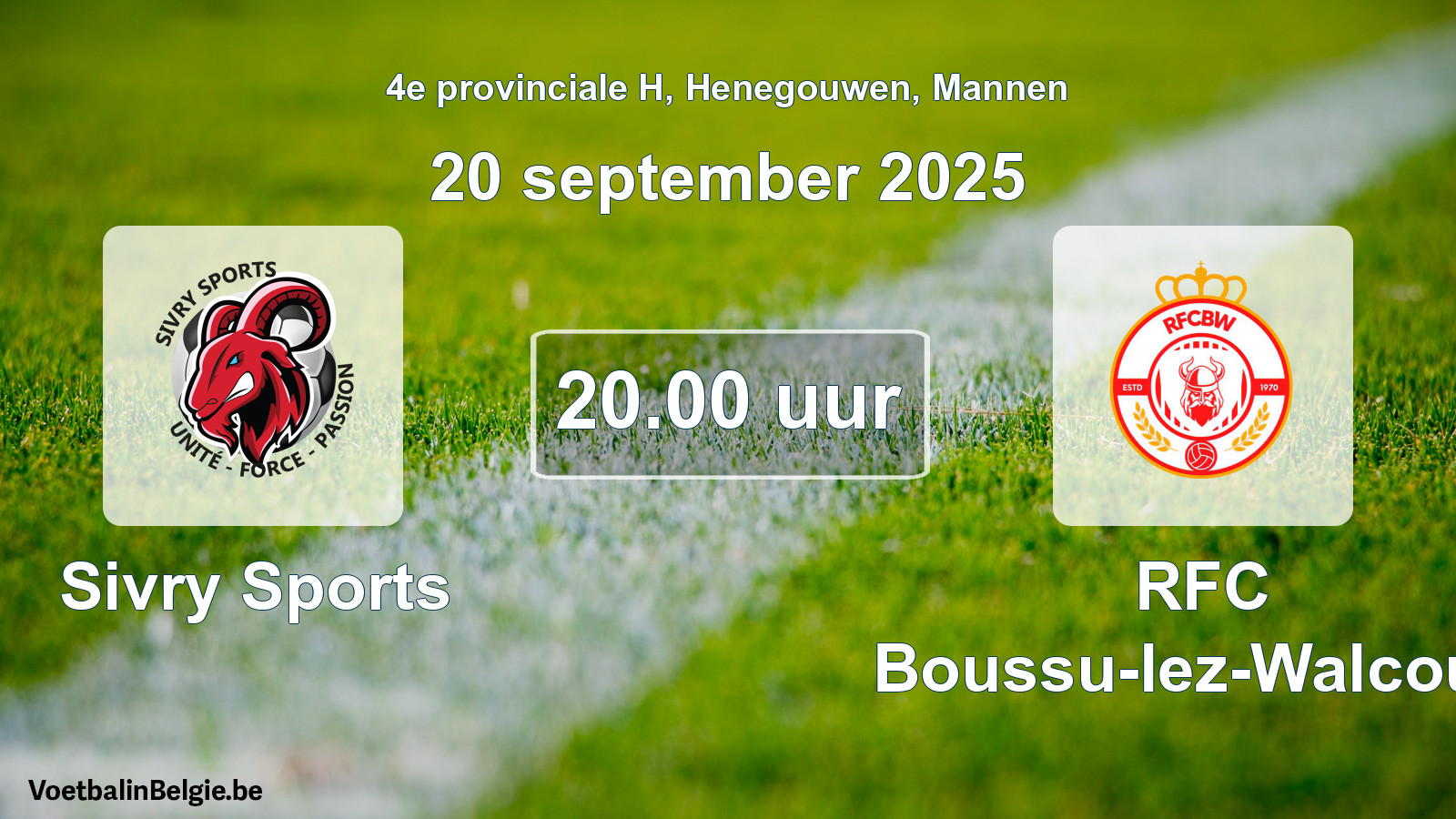 Scheduled match men football: Sivry Sports - RFC Boussu-lez-Walcourt (20 September 2025)