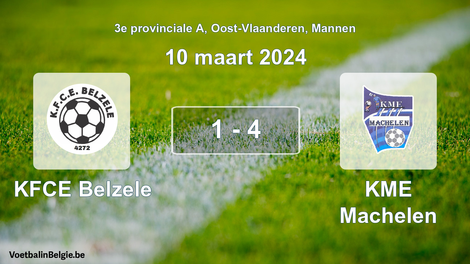 Gespeelde wedstrijd mannenvoetbal: KFCE Belzele - KME Machelen 1 - 4 (10 maart 2024)