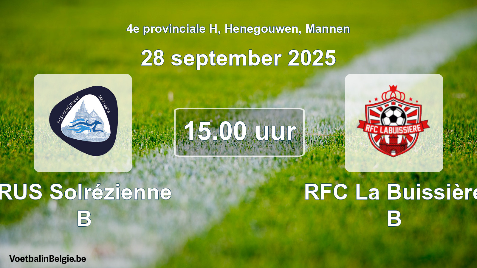 Scheduled match men football: RUS Solrézienne B - RFC La Buissière B (28 September 2025)