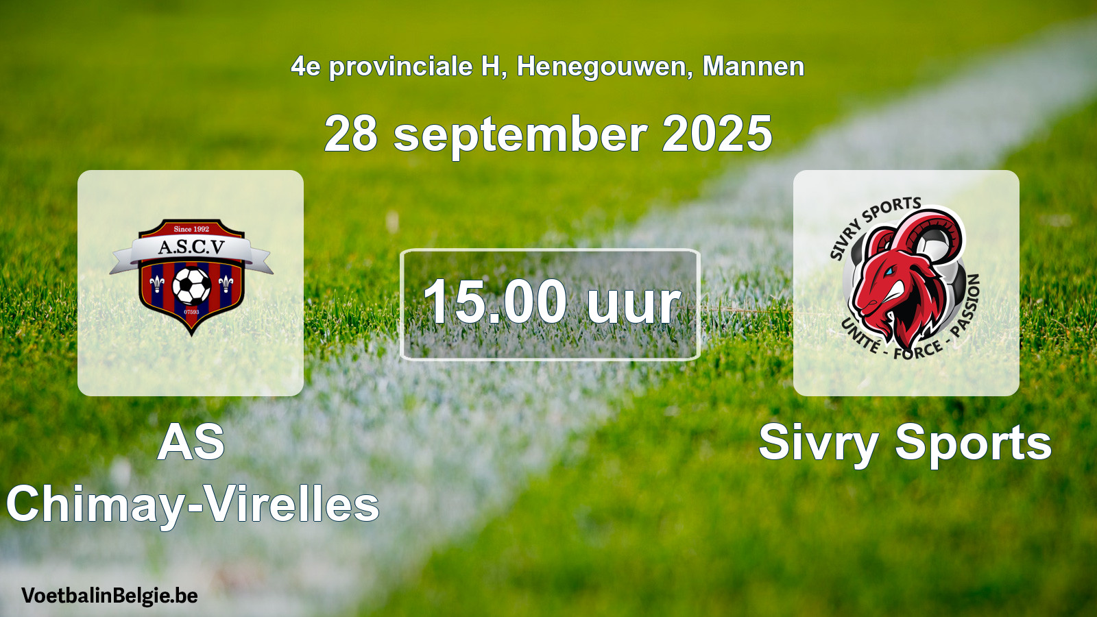 Scheduled match men football: AS Chimay-Virelles - Sivry Sports (28 September 2025)