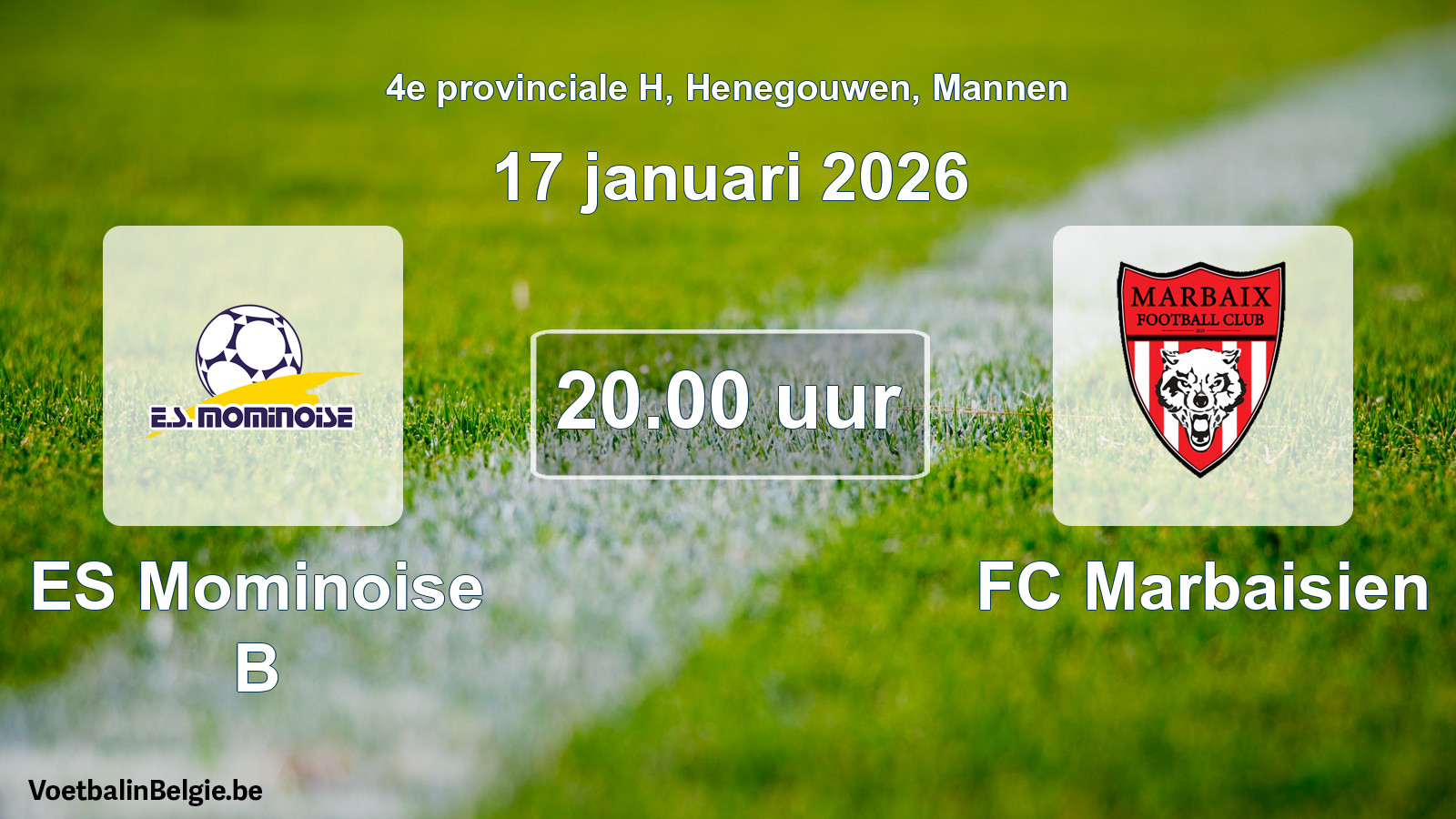 Geplantes Spiel männer-Fußball: ES Mominoise B - FC Marbaisien (17 Januar 2026)