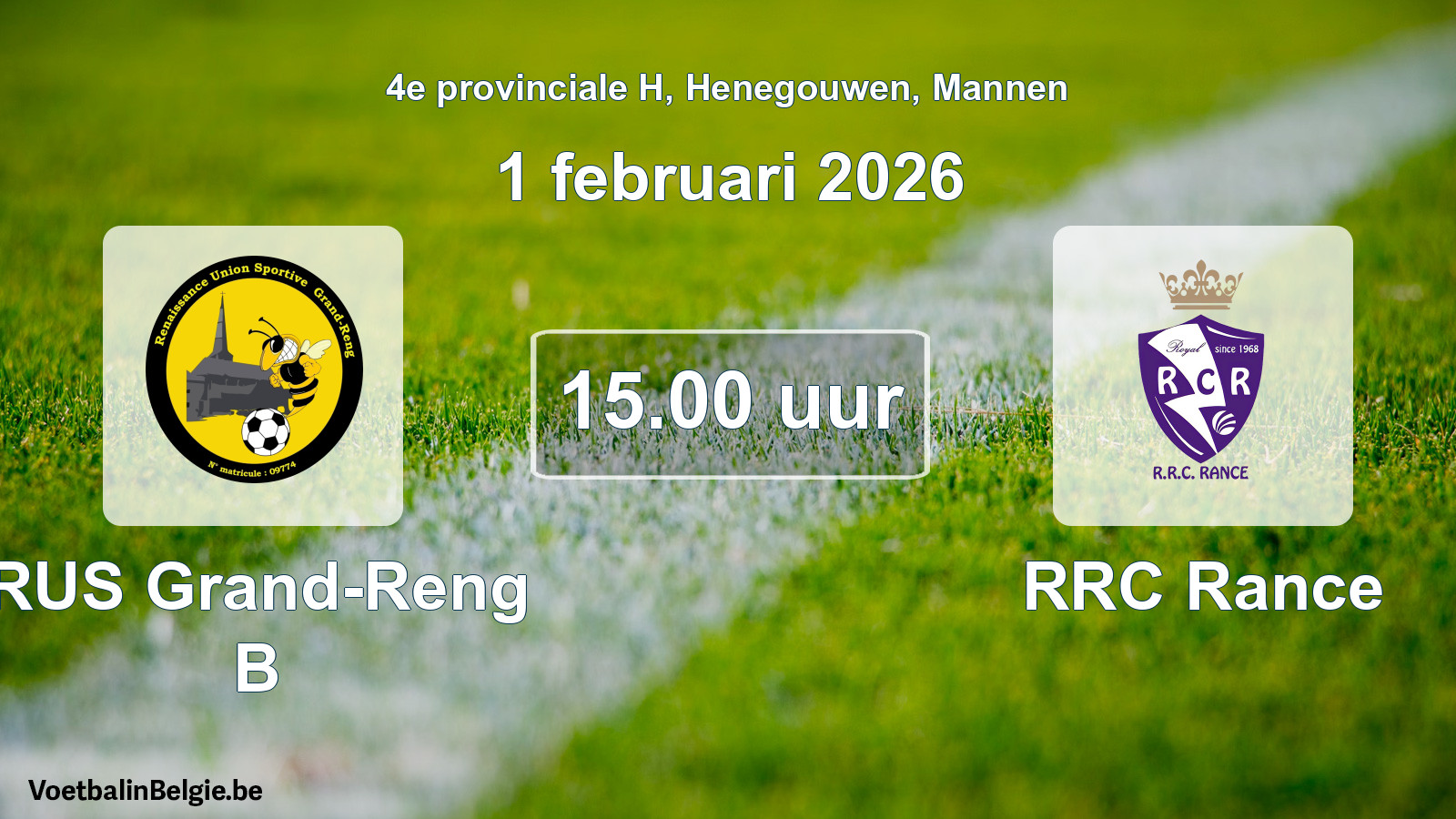 Scheduled match men football: RUS Grand-Reng B - RRC Rance (1 February 2026)