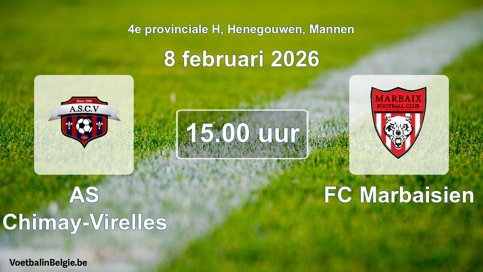 Geplande wedstrijd mannenvoetbal: AS Chimay-Virelles - FC Marbaisien (8 februari 2026)