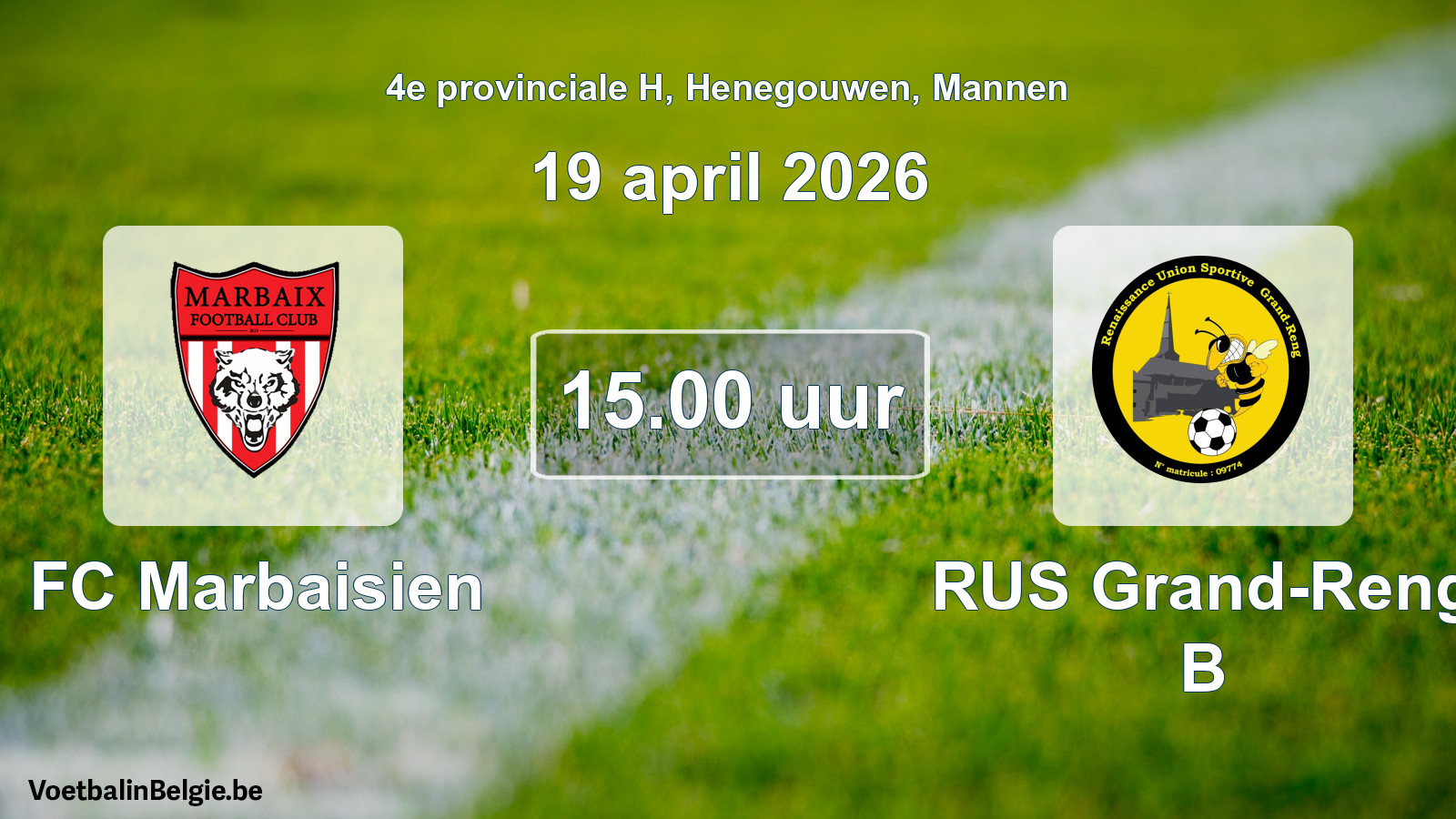 Scheduled match men football: FC Marbaisien - RUS Grand-Reng B (19 April 2026)
