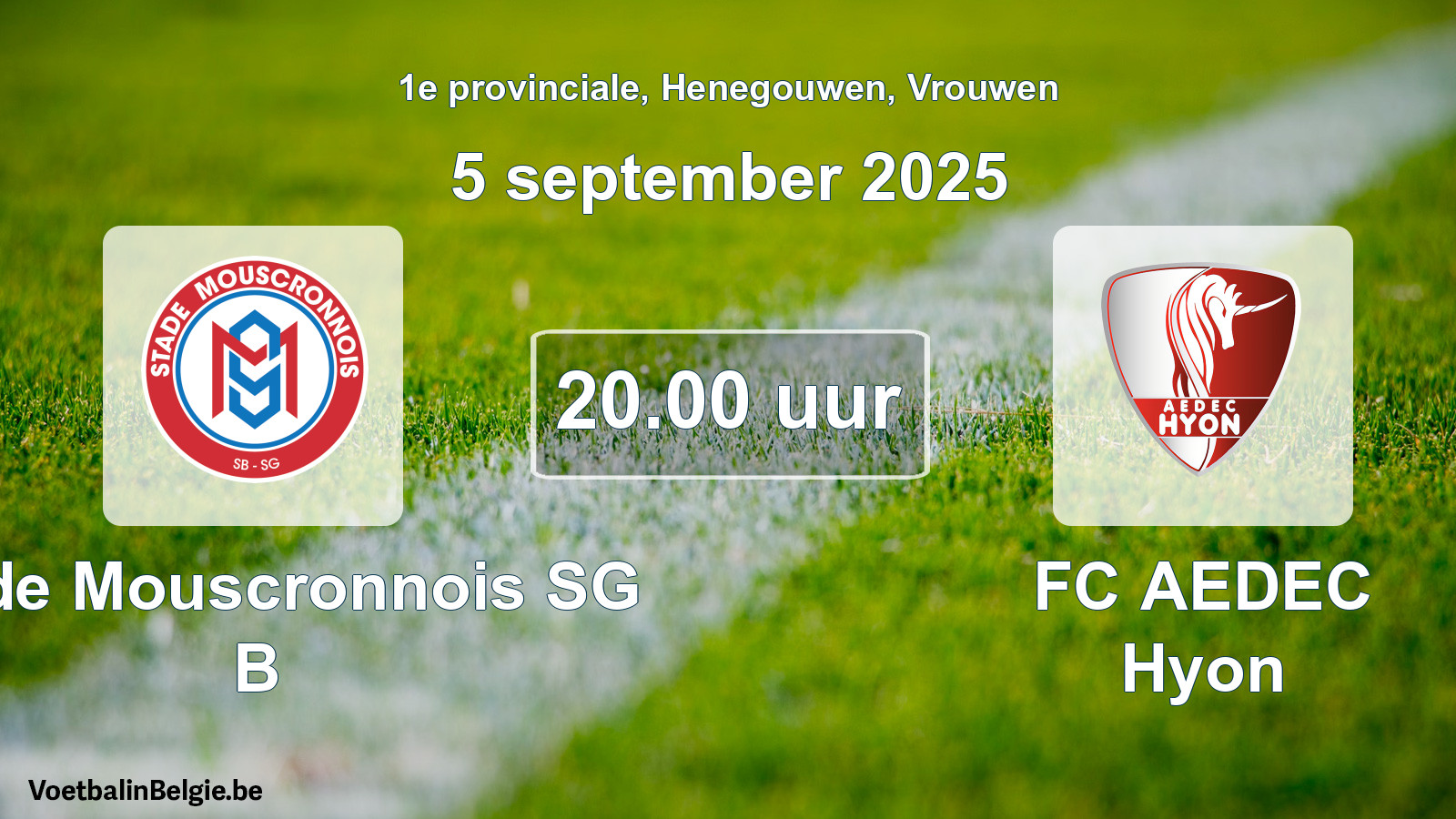 Scheduled match women football: Stade Mouscronnois SG B - FC AEDEC Hyon (5 September 2025)