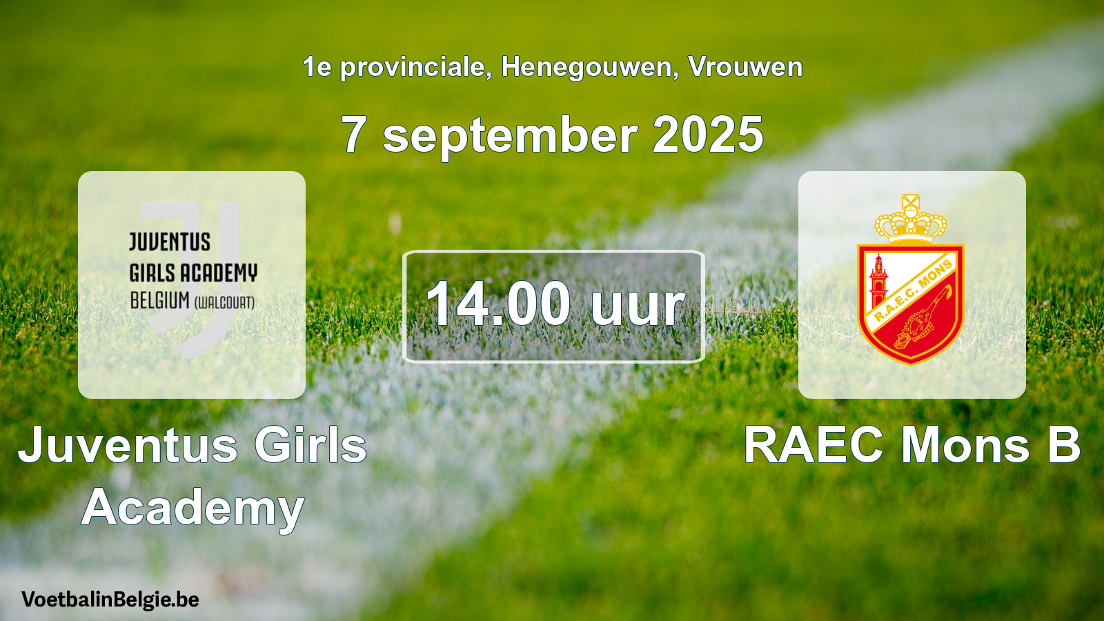 Match prévu football femmes: Juventus Girls Academy - RAEC Mons B (7 septembre 2025)