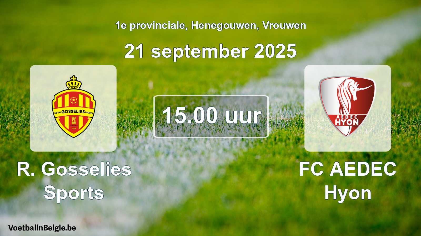Geplande wedstrijd vrouwenvoetbal: R. Gosselies Sports - FC AEDEC Hyon (21 september 2025)