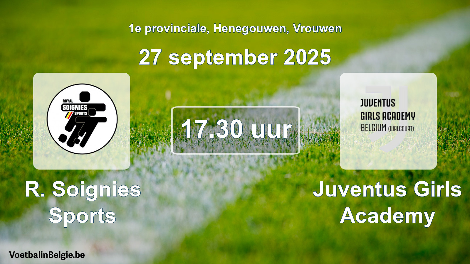 Geplande wedstrijd vrouwenvoetbal: R. Soignies Sports - Juventus Girls Academy (27 september 2025)