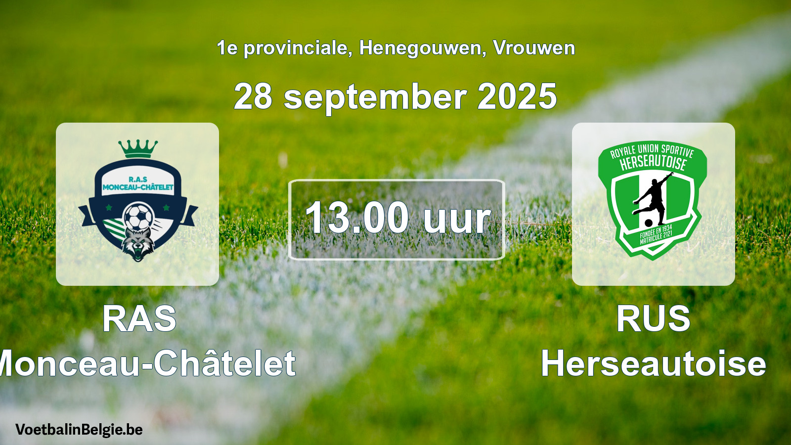 Match prévu football femmes: RAS Monceau-Châtelet - RUS Herseautoise (28 septembre 2025)