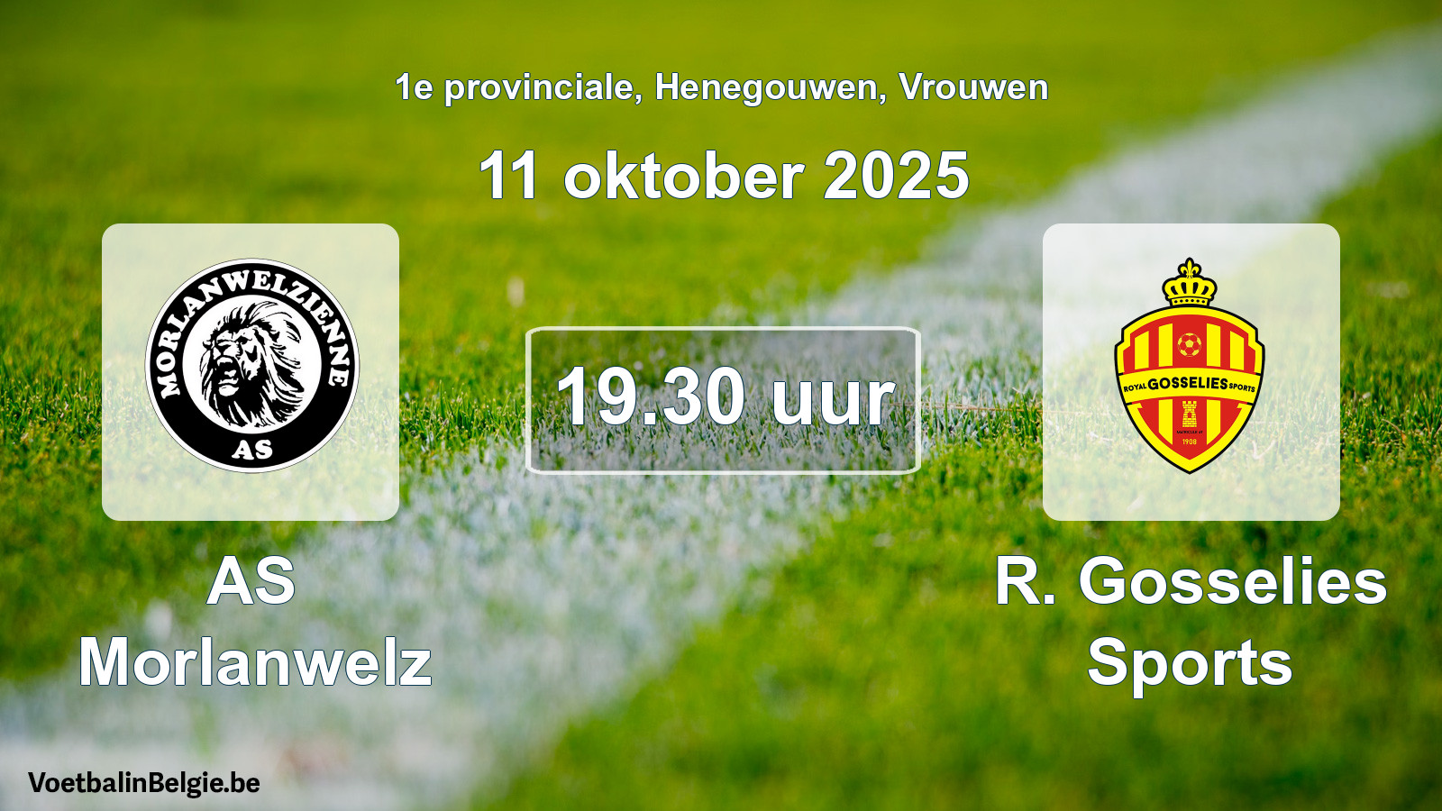 Match prévu football femmes: AS Morlanwelz - R. Gosselies Sports (11 octobre 2025)