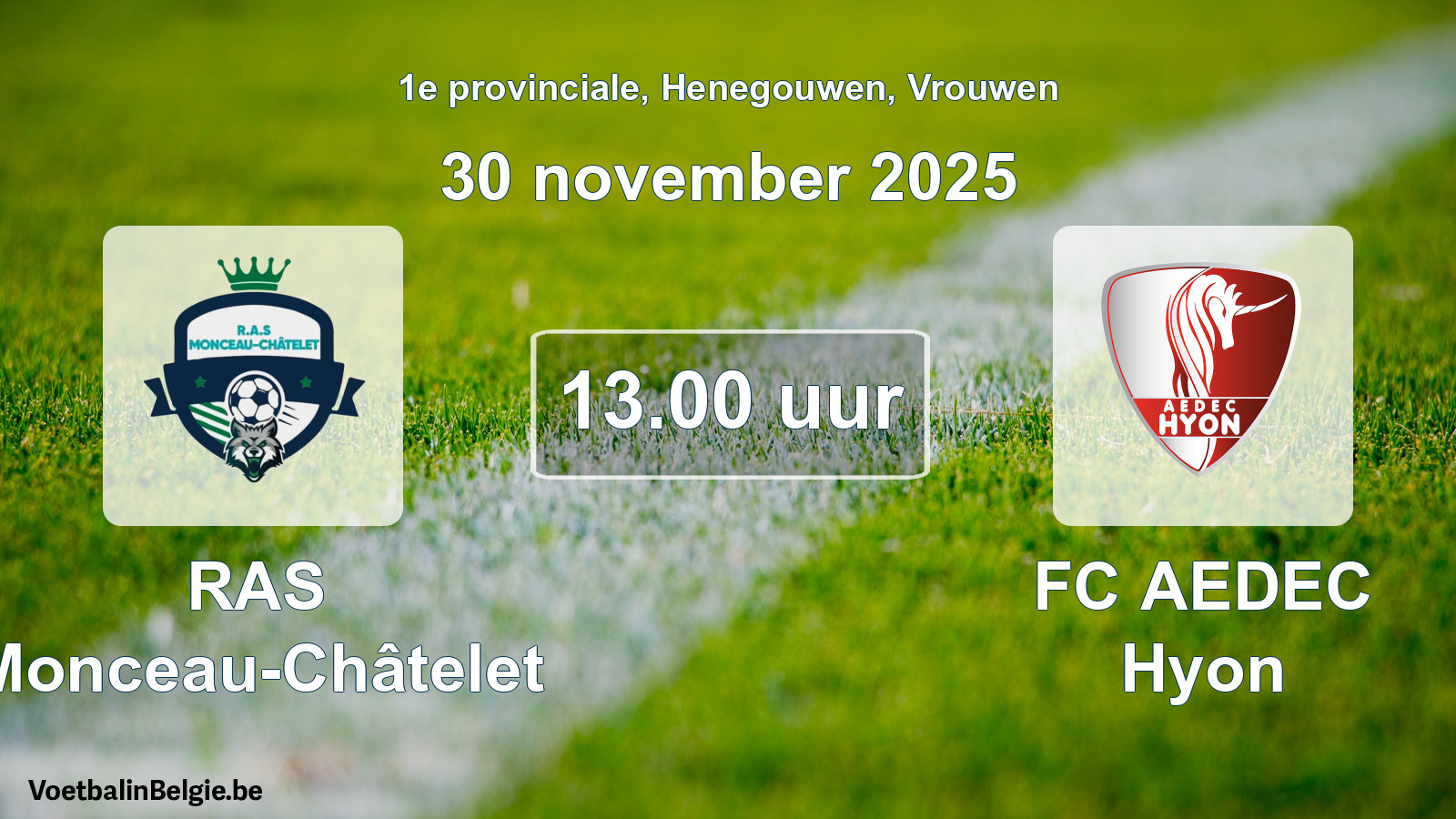 Scheduled match women football: RAS Monceau-Châtelet - FC AEDEC Hyon (30 November 2025)