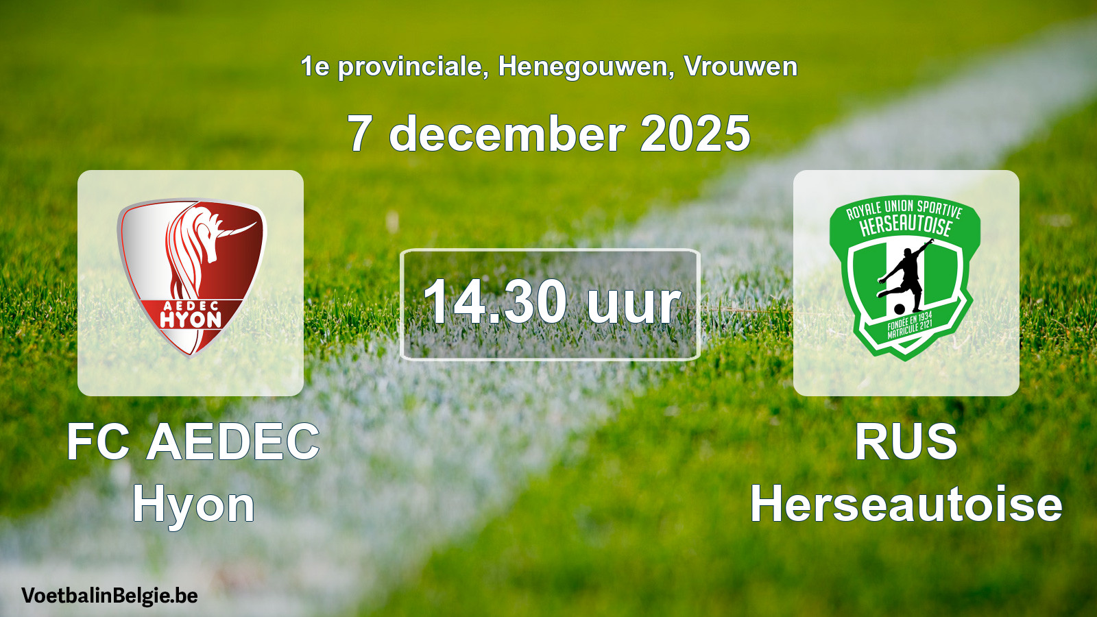Scheduled match women football: FC AEDEC Hyon - RUS Herseautoise (7 December 2025)