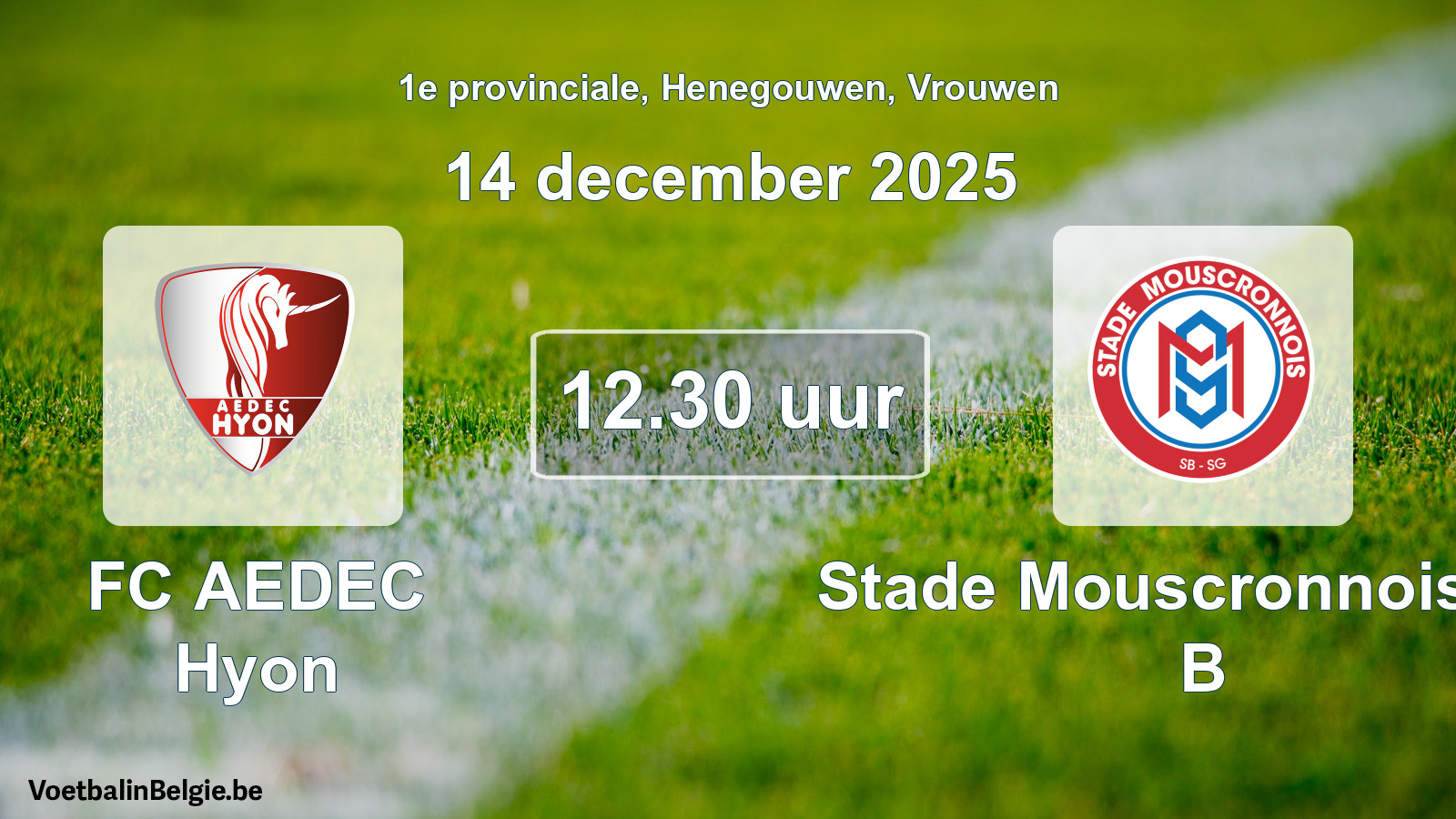 Scheduled match women football: FC AEDEC Hyon - Stade Mouscronnois SG B (14 December 2025)