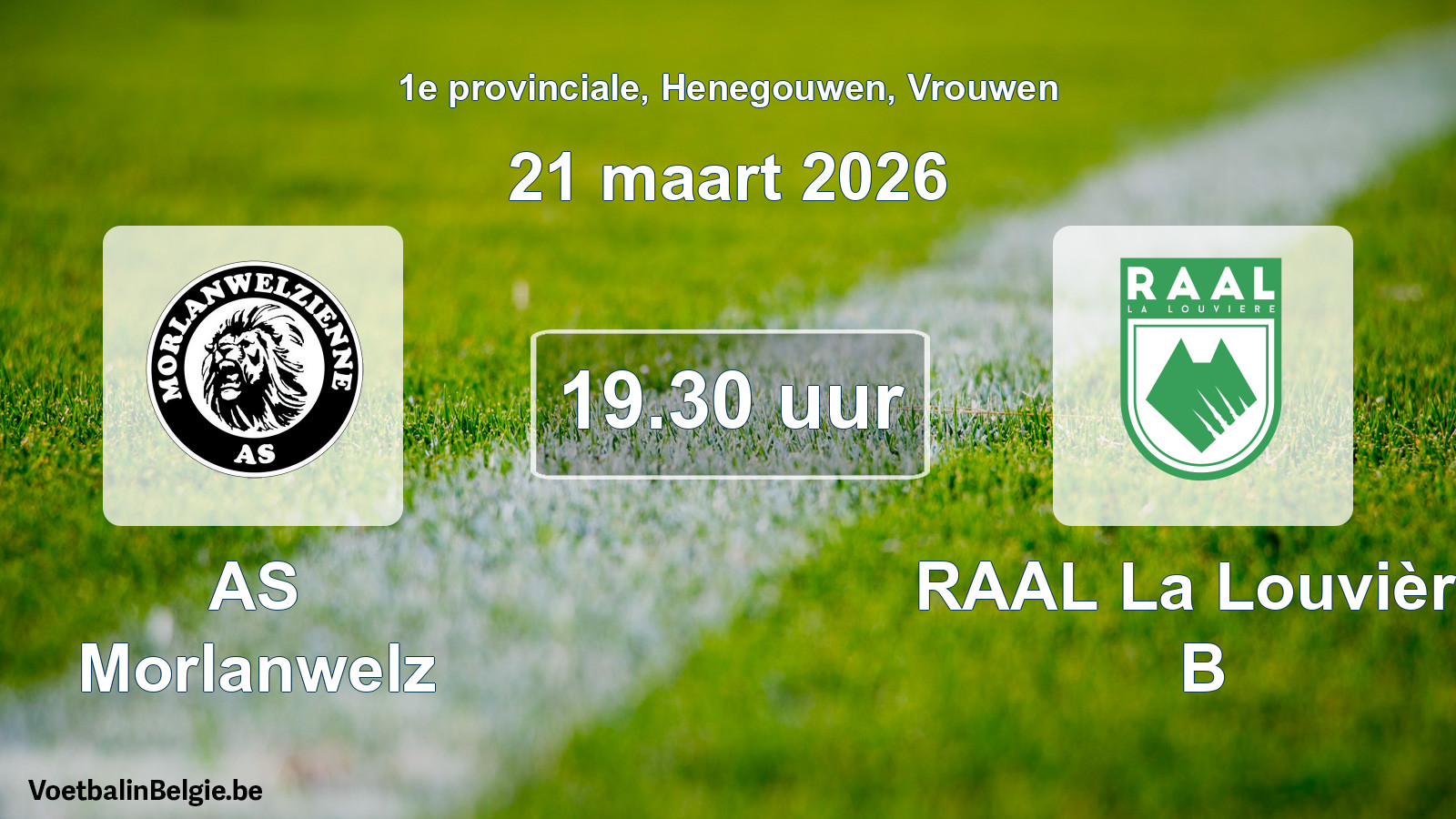 Scheduled match women football: AS Morlanwelz - RAAL La Louvière B (21 March 2026)