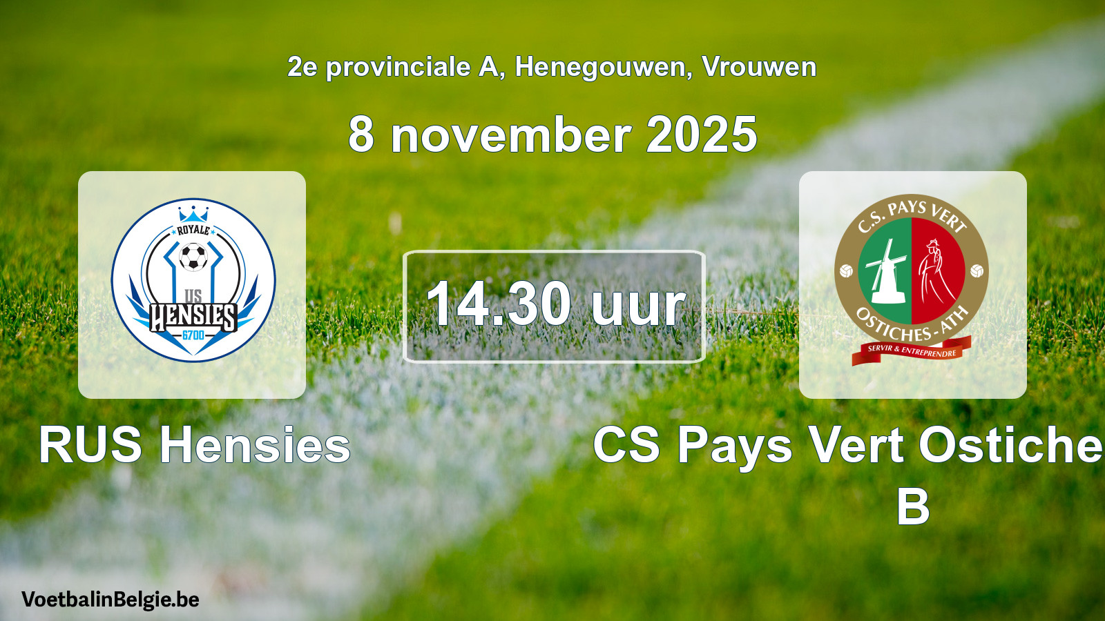 Scheduled match women football: RUS Hensies - CS Pays Vert Ostiches-Ath B (8 November 2025)