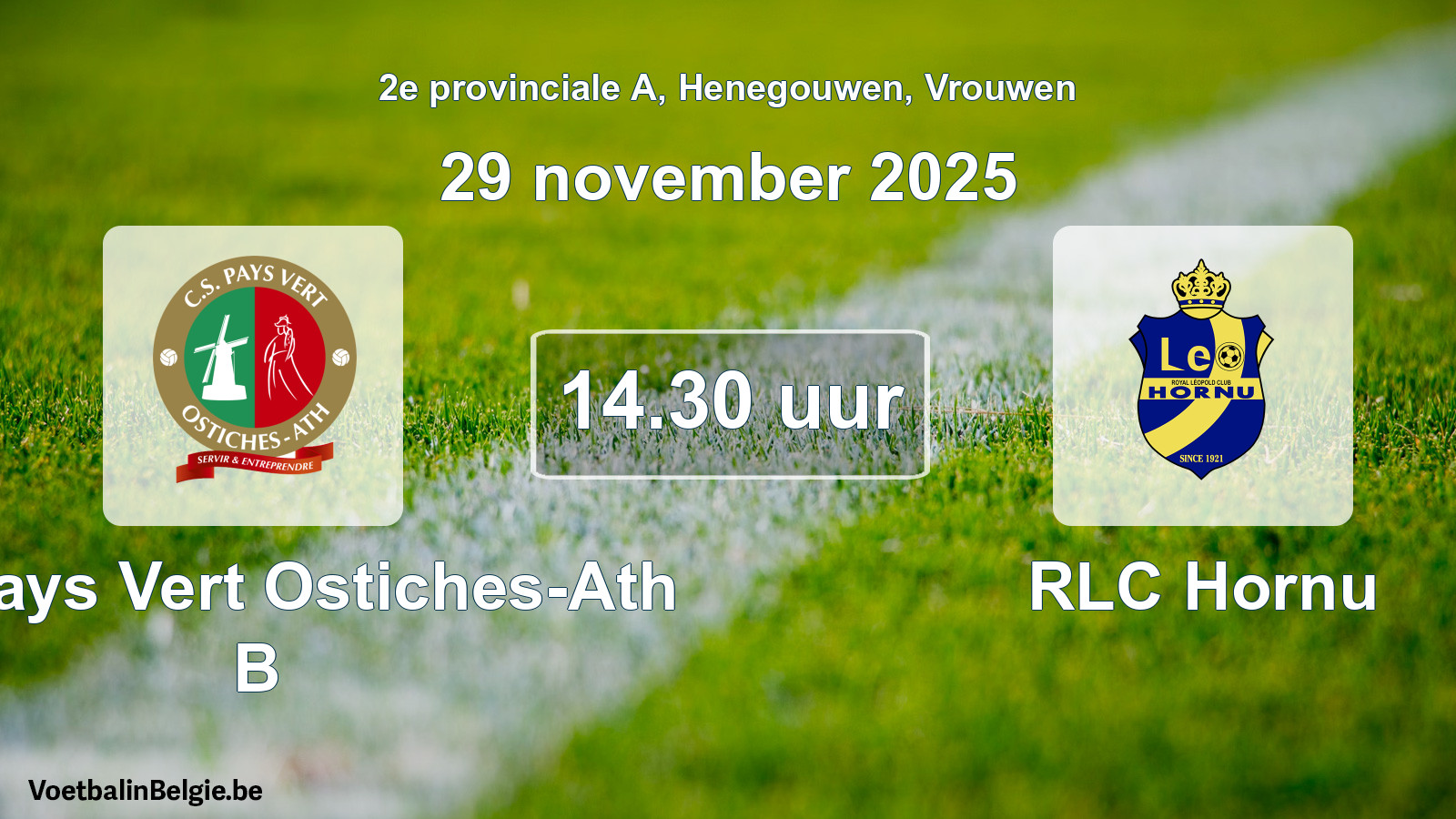 Scheduled match women football: CS Pays Vert Ostiches-Ath B - RLC Hornu (29 November 2025)