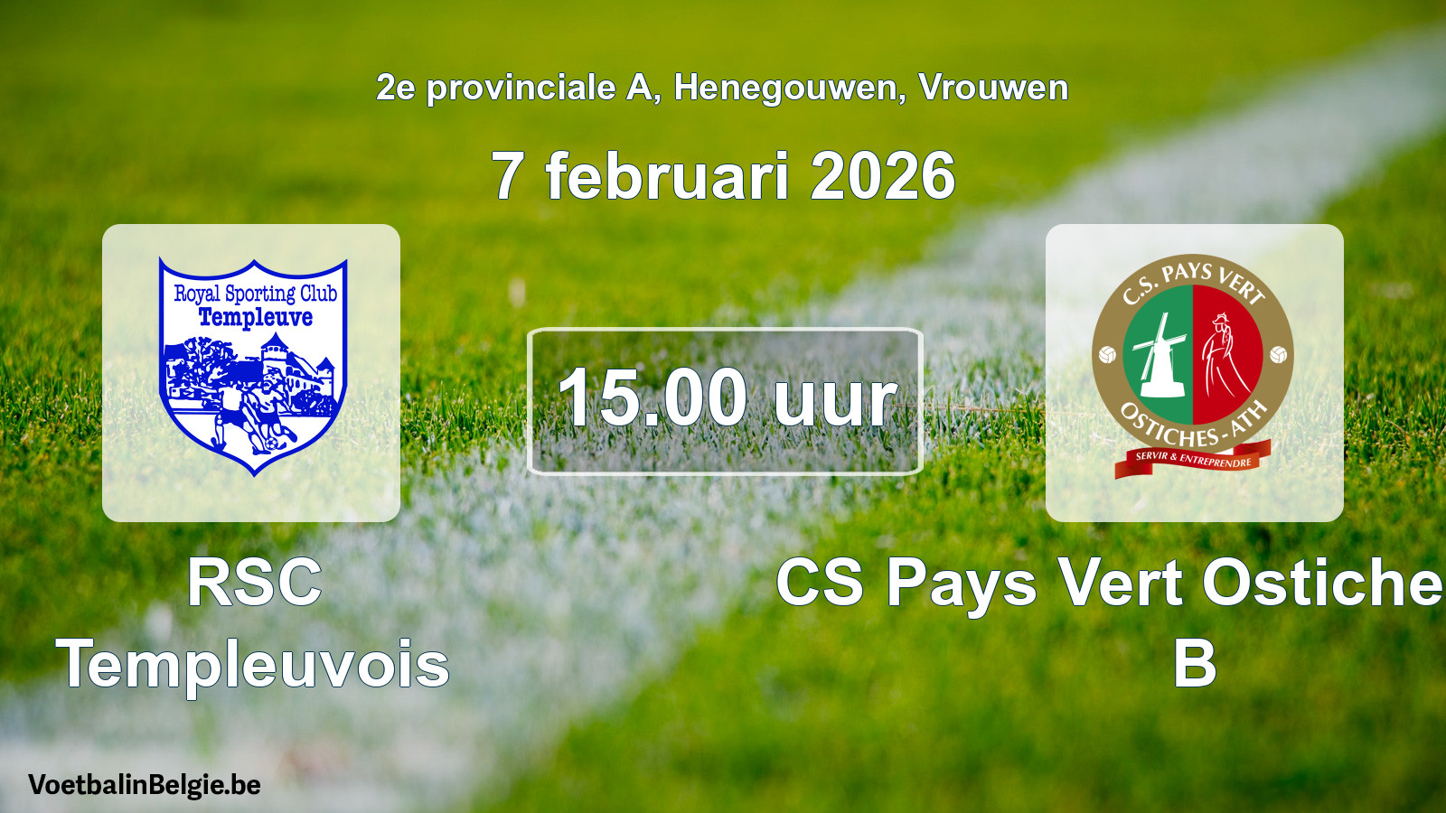 Scheduled match women football: RSC Templeuvois - CS Pays Vert Ostiches-Ath B (7 February 2026)