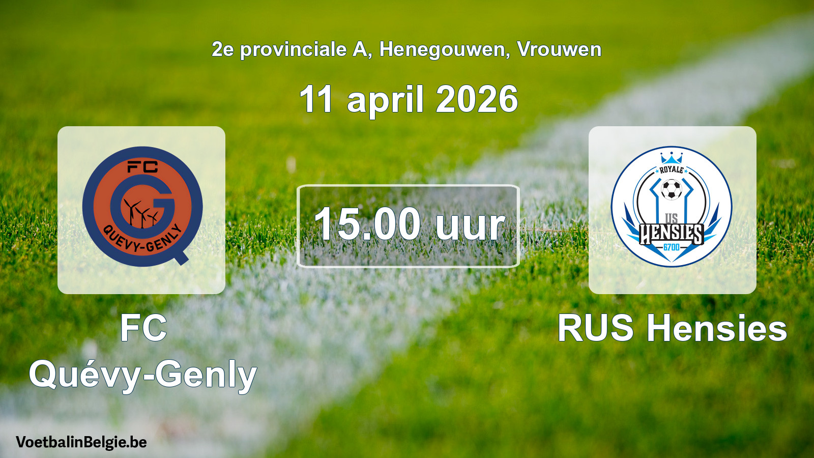 Scheduled match women football: FC Quévy-Genly - RUS Hensies (11 April 2026)