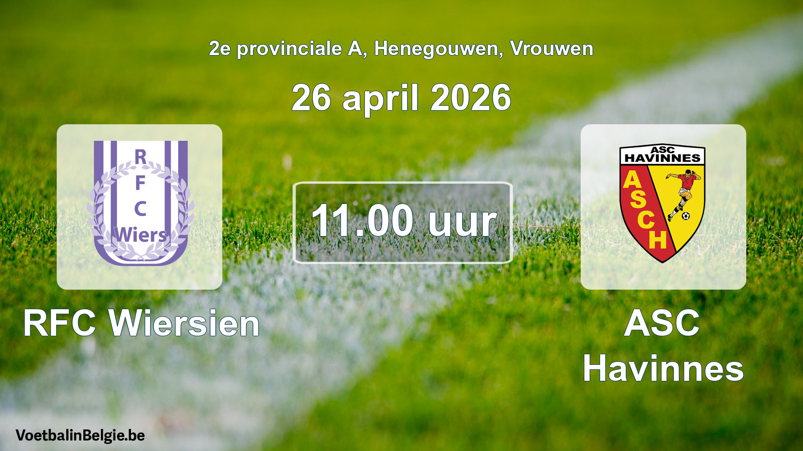Geplande wedstrijd vrouwenvoetbal: RFC Wiersien - ASC Havinnes (26 april 2026)
