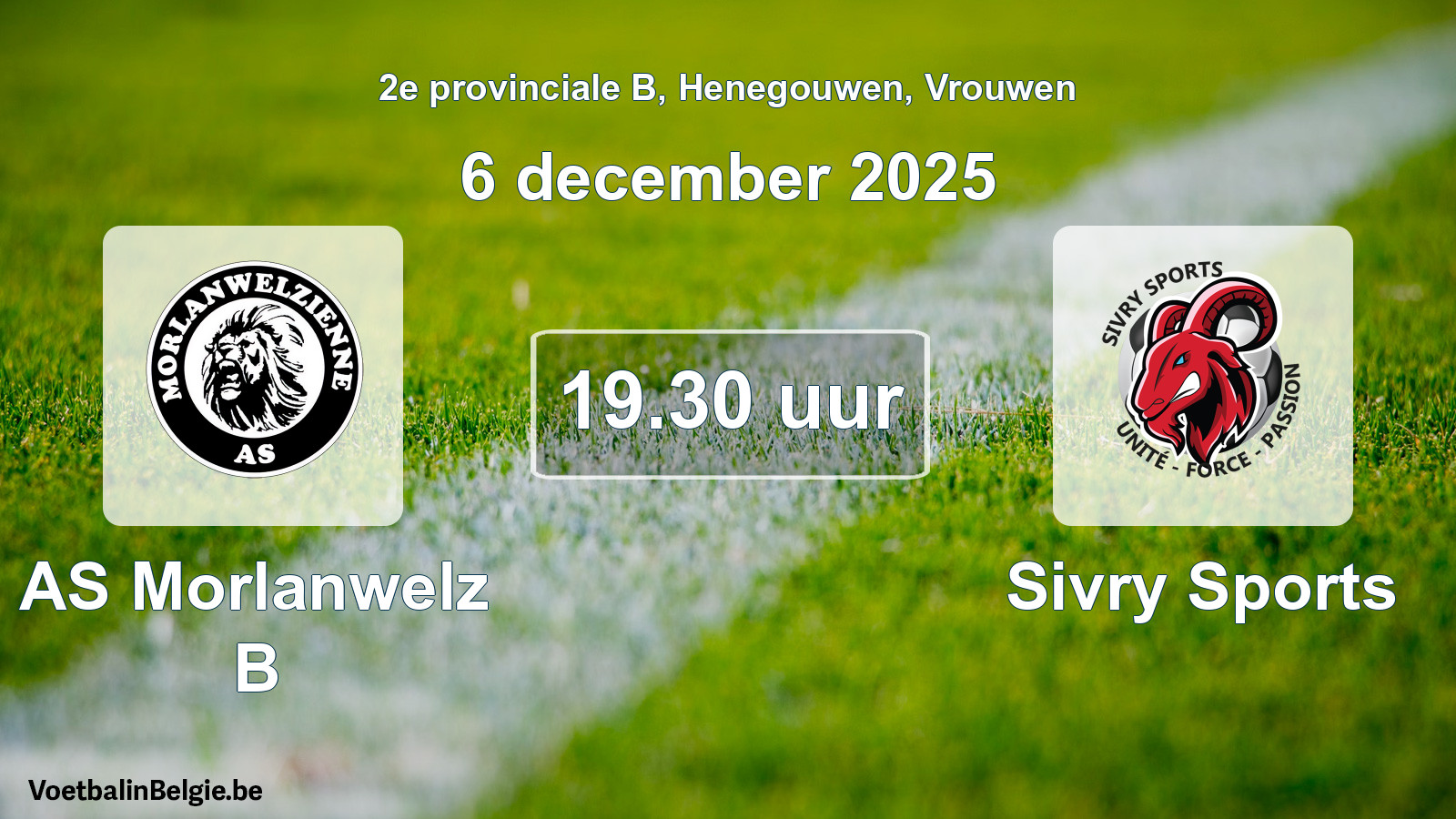 Scheduled match women football: AS Morlanwelz B - Sivry Sports (6 December 2025)