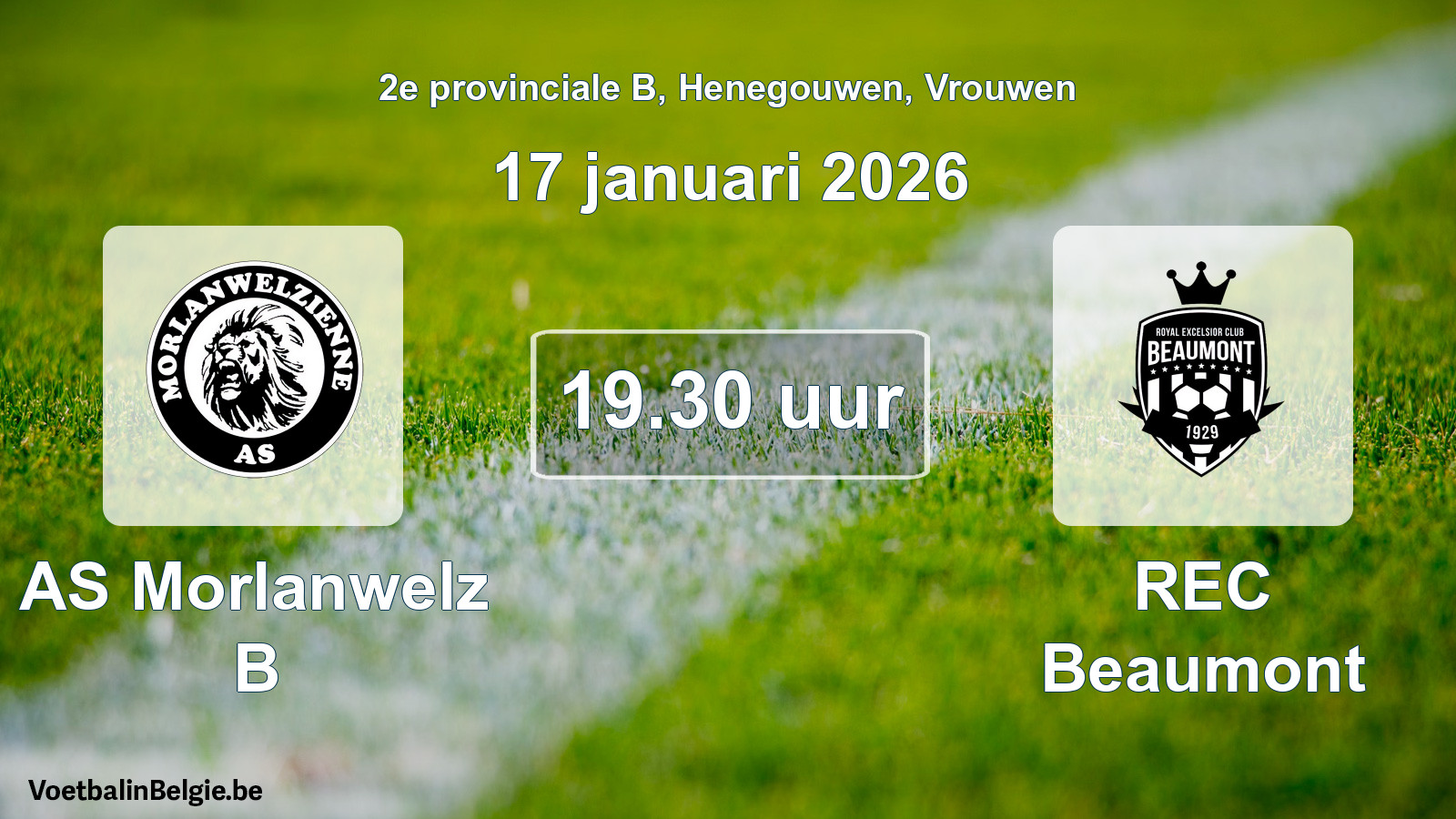 Scheduled match women football: AS Morlanwelz B - REC Beaumont (17 January 2026)