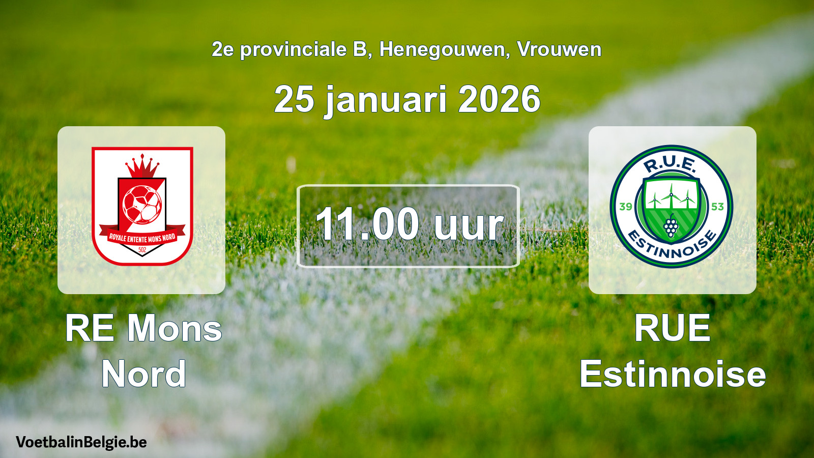 Scheduled match women football: RE Mons Nord - RUE Estinnoise (25 January 2026)