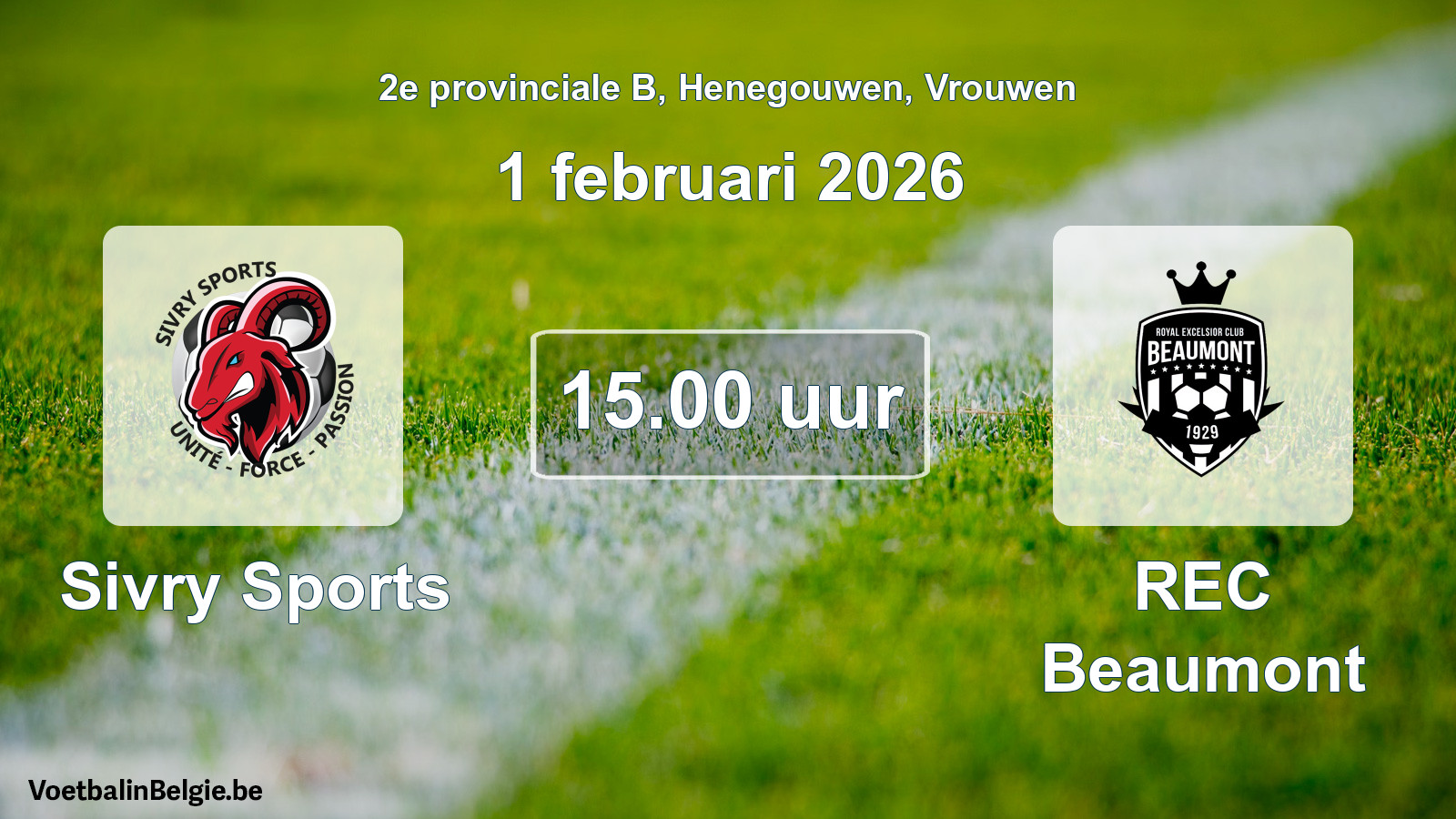 Scheduled match women football: Sivry Sports - REC Beaumont (1 February 2026)