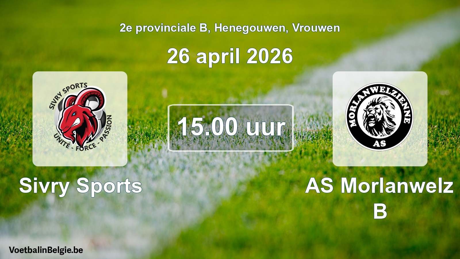 Scheduled match women football: Sivry Sports - AS Morlanwelz B (26 April 2026)
