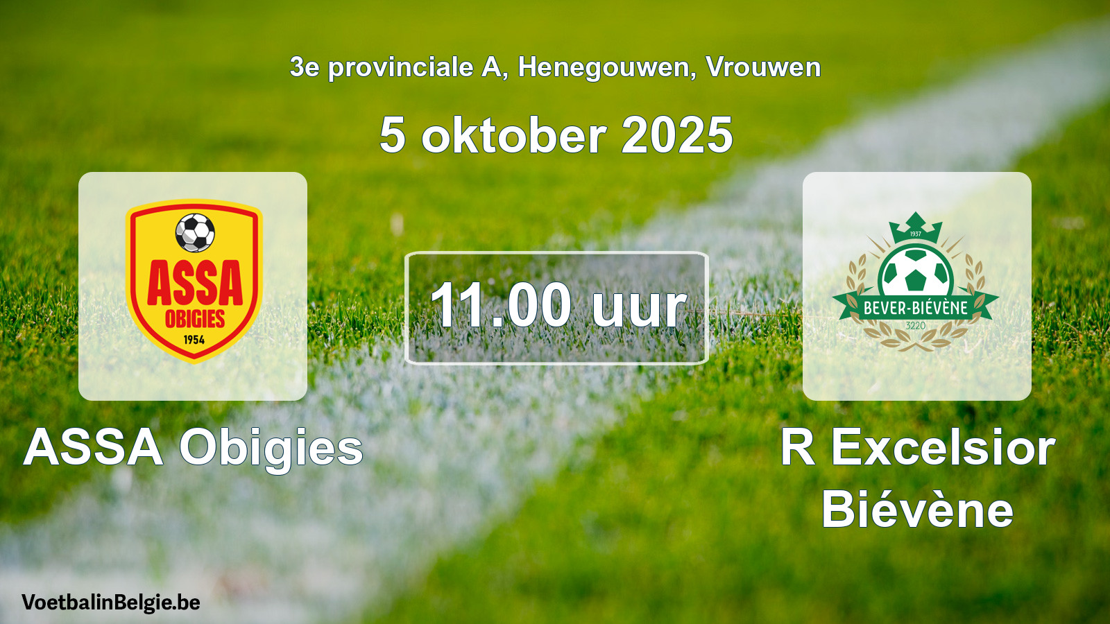 Match prévu football femmes: ASSA Obigies - R Excelsior Biévène (5 octobre 2025)