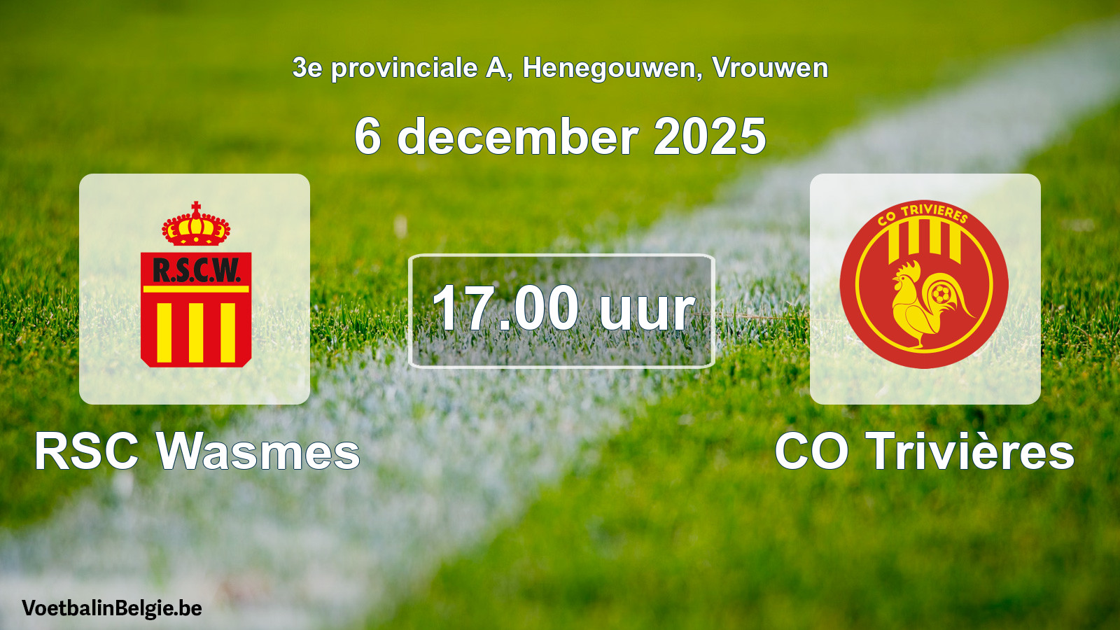 Scheduled match women football: RSC Wasmes - CO Trivières (6 December 2025)
