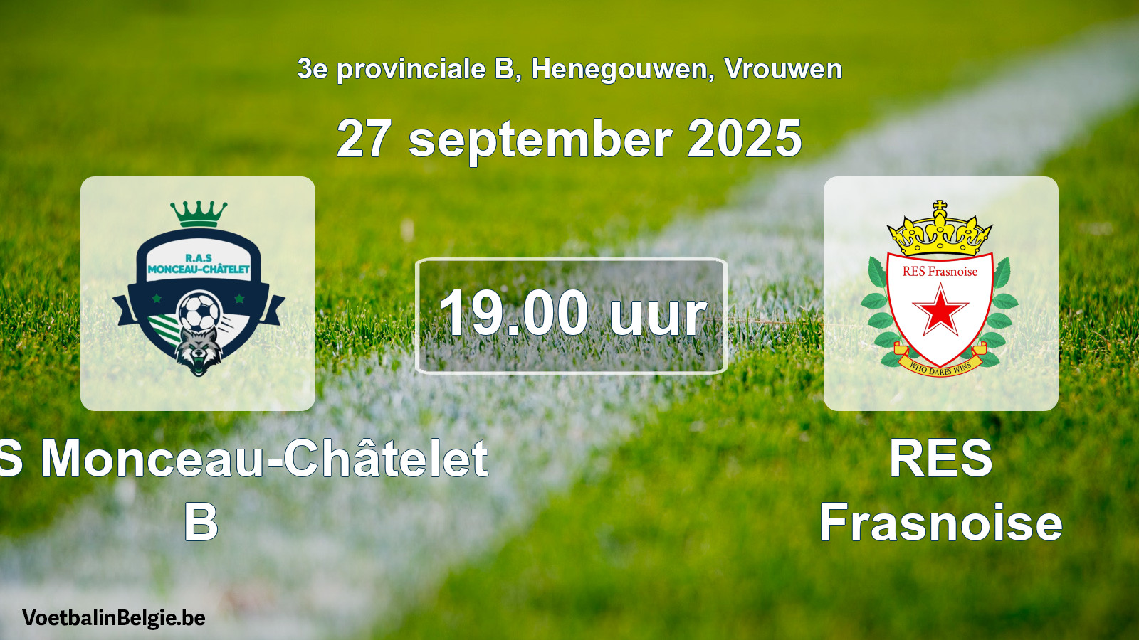 Scheduled match women football: RAS Monceau-Châtelet B - RES Frasnoise (27 September 2025)