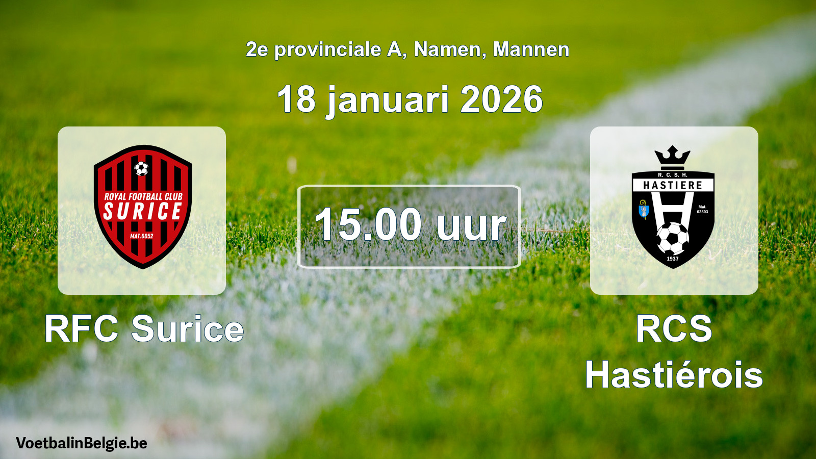 Scheduled match men football: RFC Surice - RCS Hastiérois (18 January 2026)