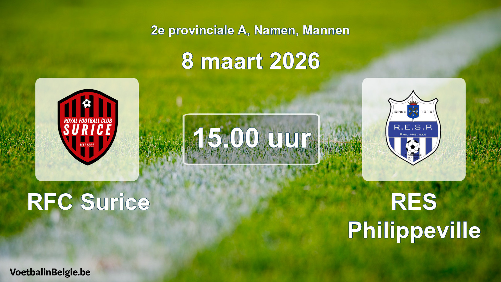 Scheduled match men football: RFC Surice - RES Philippeville (8 March 2026)