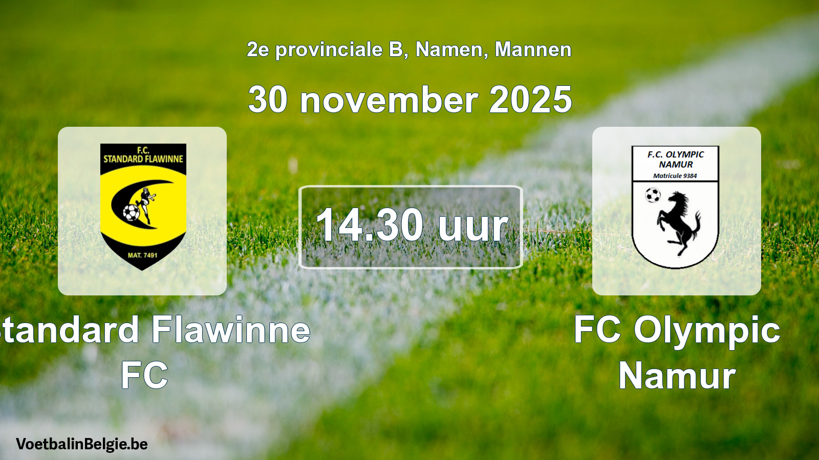 Scheduled match men football: Standard Flawinne FC - FC Olympic Namur (30 November 2025)