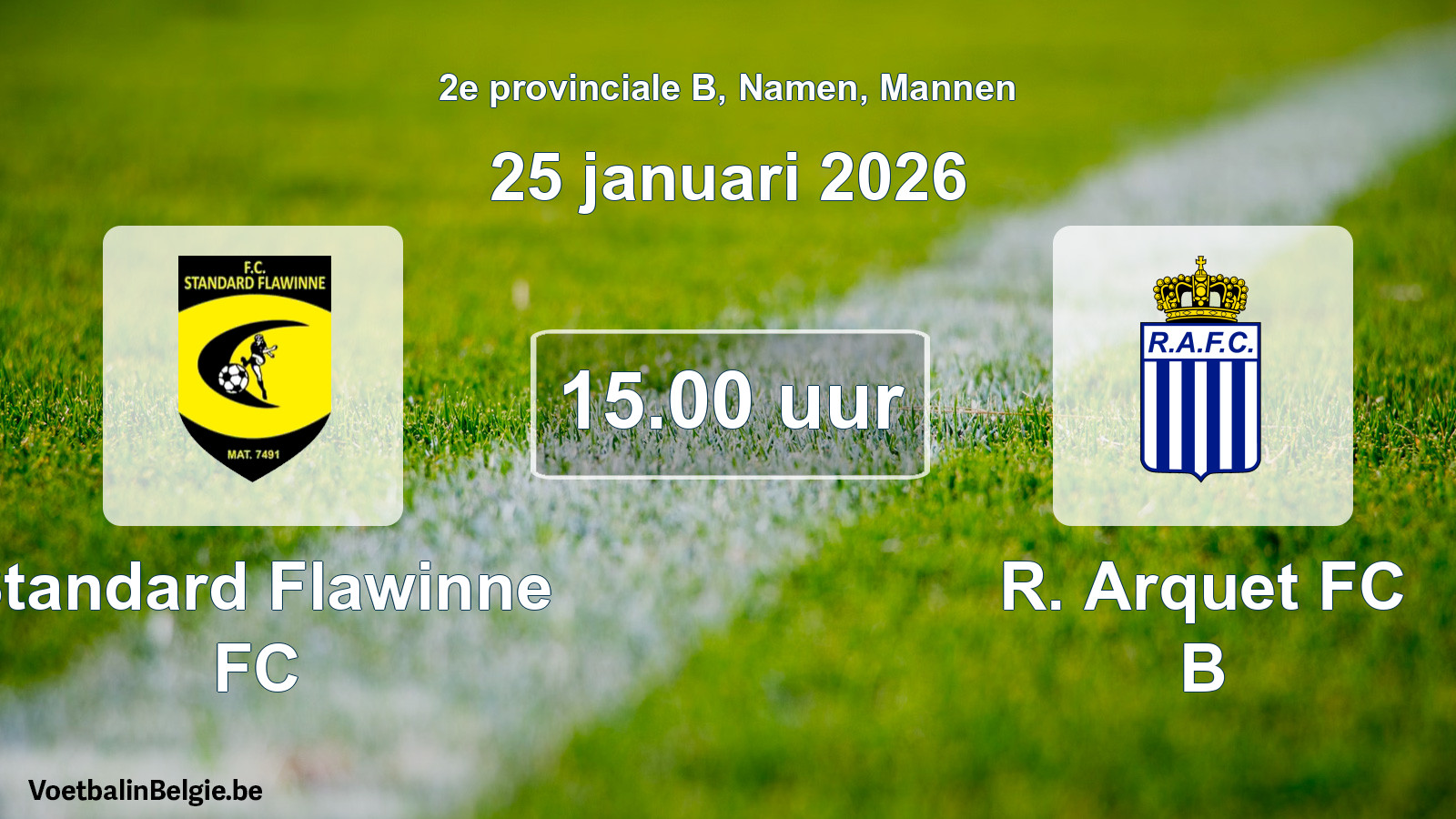 Scheduled match men football: Standard Flawinne FC - R. Arquet FC B (25 January 2026)