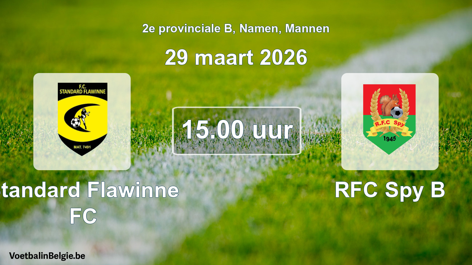 Scheduled match men football: Standard Flawinne FC - RFC Spy B (29 March 2026)
