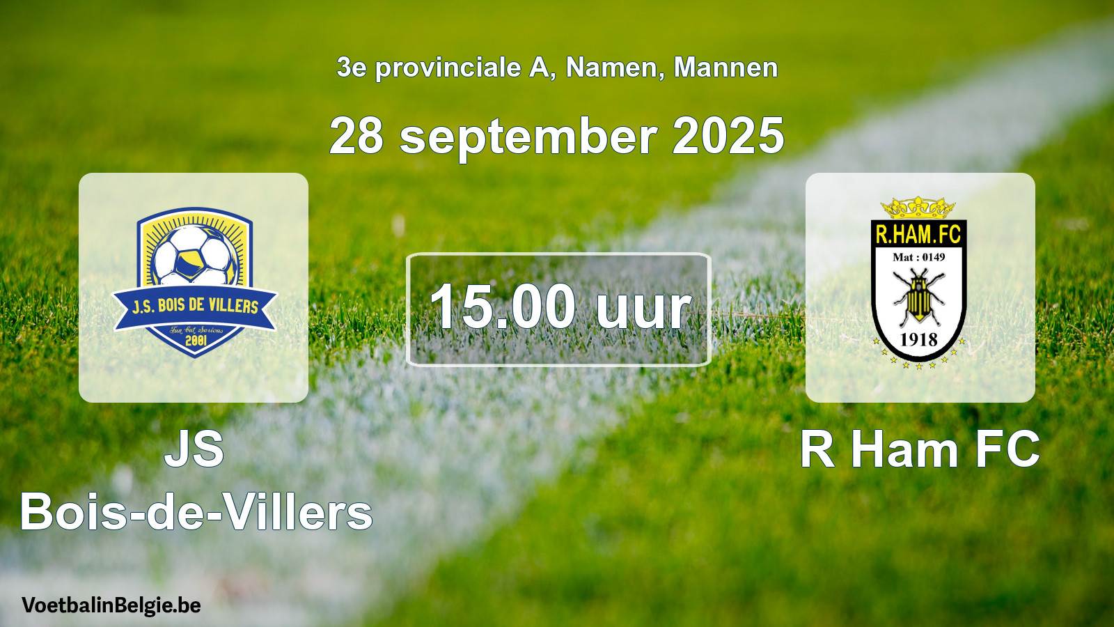 Scheduled match men football: JS Bois-de-Villers - R Ham FC (28 September 2025)
