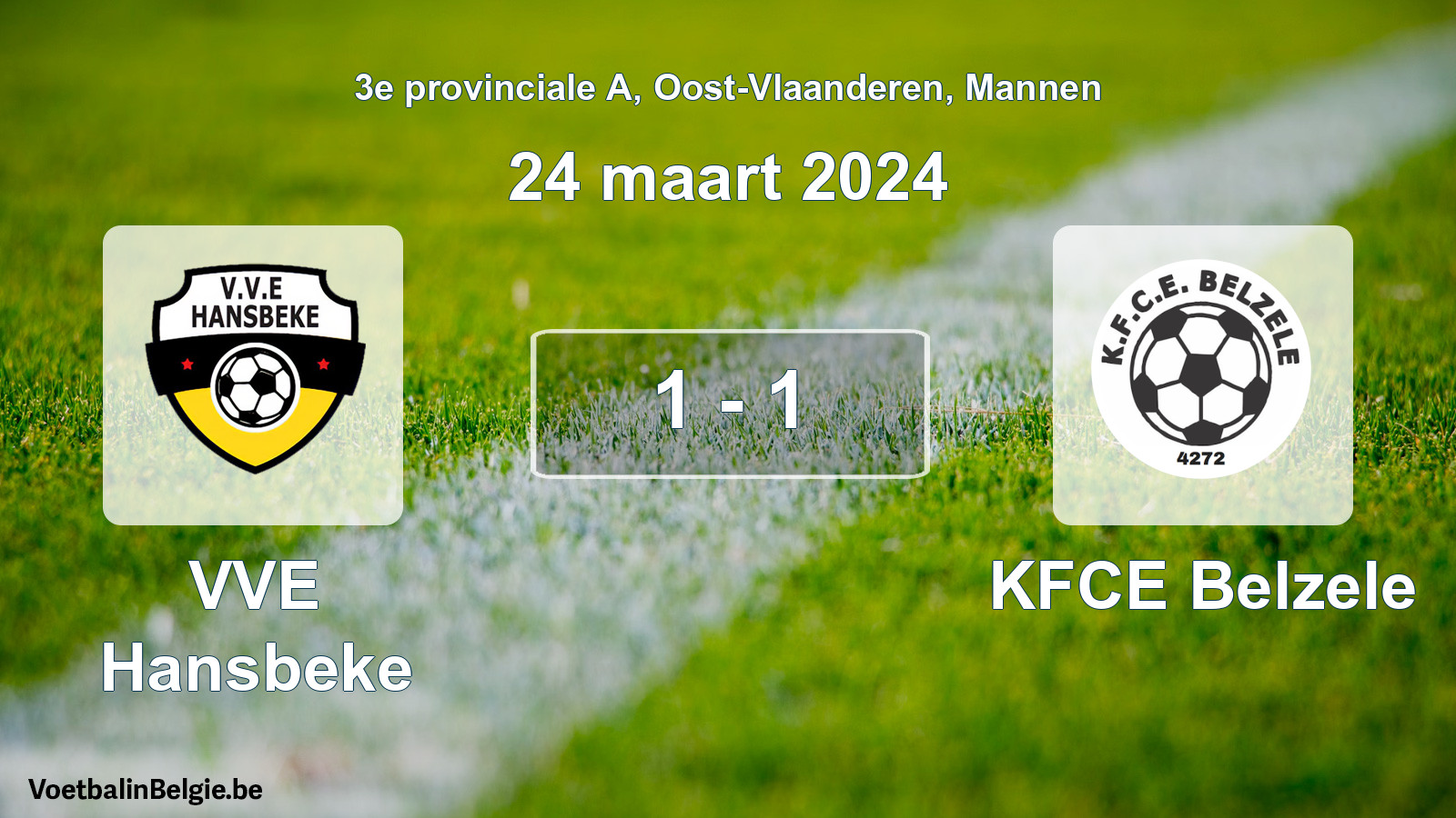 Gespeelde wedstrijd mannenvoetbal: VVE Hansbeke - KFCE Belzele 1 - 1 (24 maart 2024)