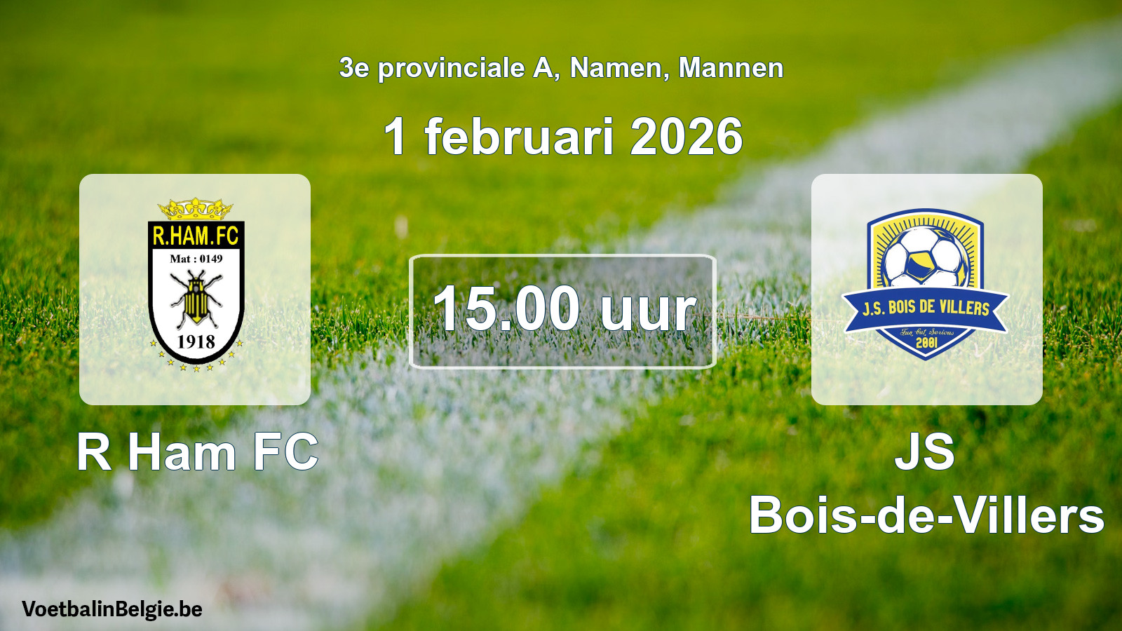 Scheduled match men football: R Ham FC - JS Bois-de-Villers (1 February 2026)