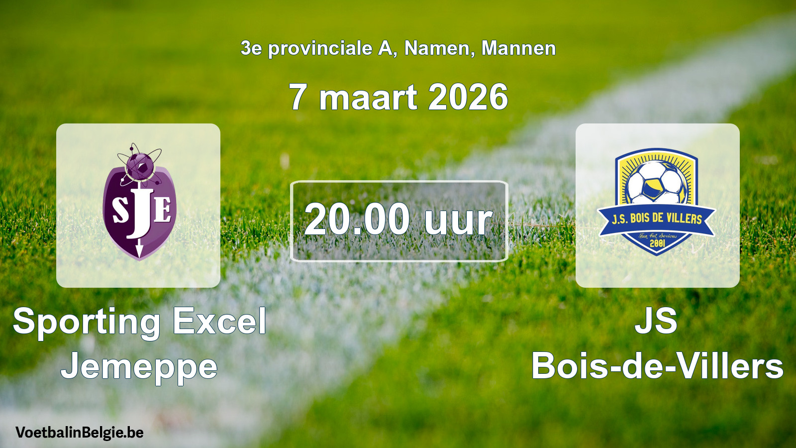 Scheduled match men football: Sporting Excel Jemeppe - JS Bois-de-Villers (7 March 2026)