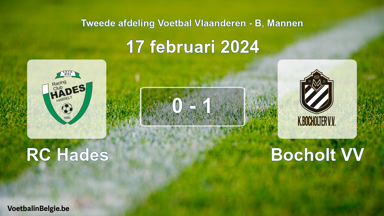 Gespeelde wedstrijd mannenvoetbal: RC Hades - Bocholt VV 0 - 1 (17 februari 2024)