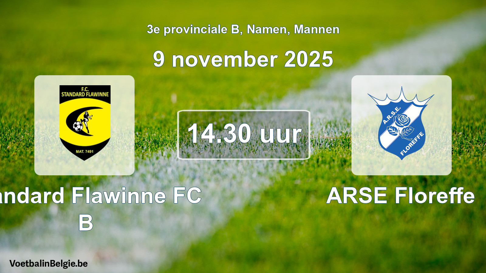 Scheduled match men football: Standard Flawinne FC B - ARSE Floreffe (9 November 2025)