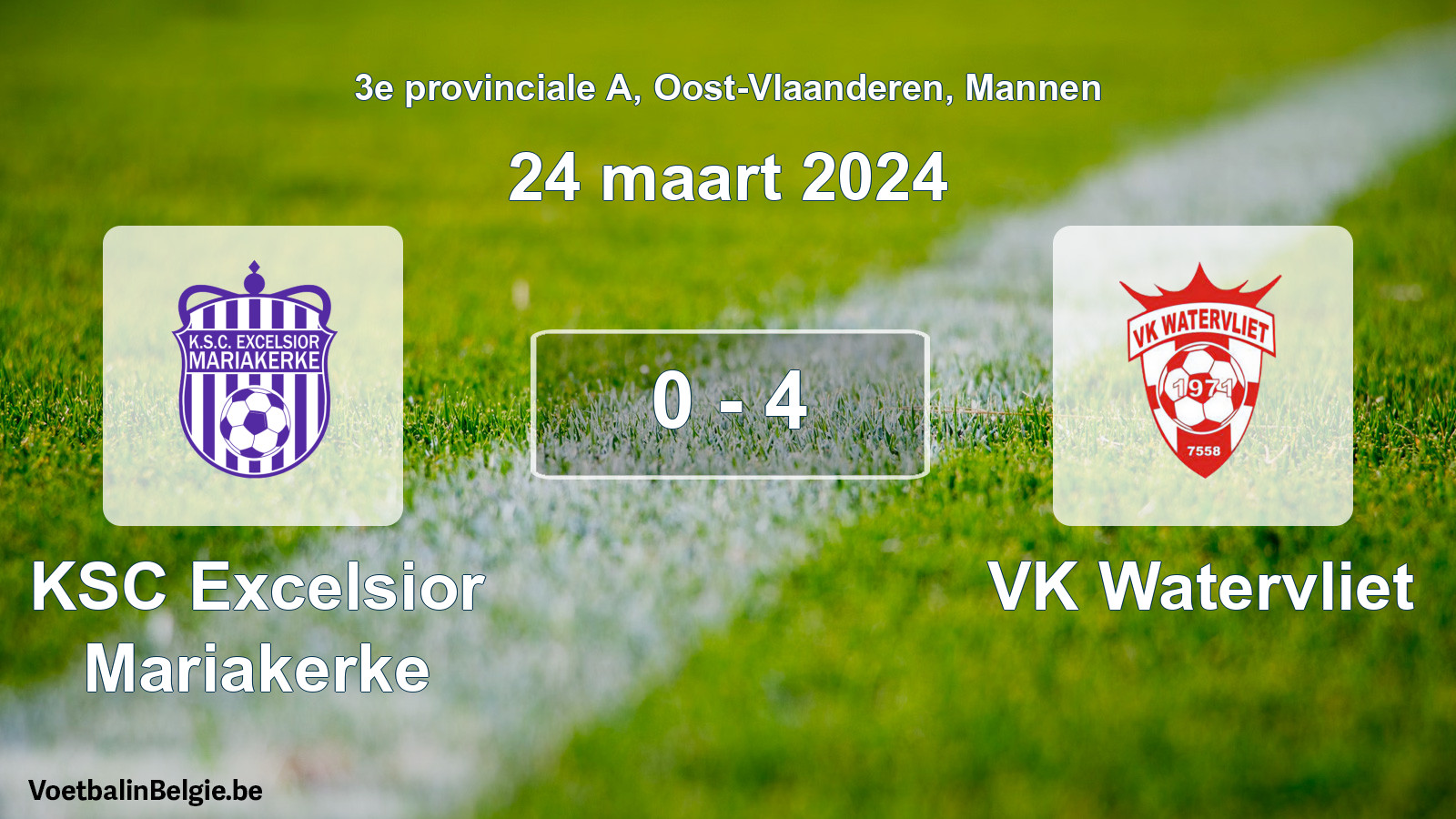 Gespeelde wedstrijd mannenvoetbal: KSC Excelsior Mariakerke - VK Watervliet 0 - 4 (24 maart 2024)
