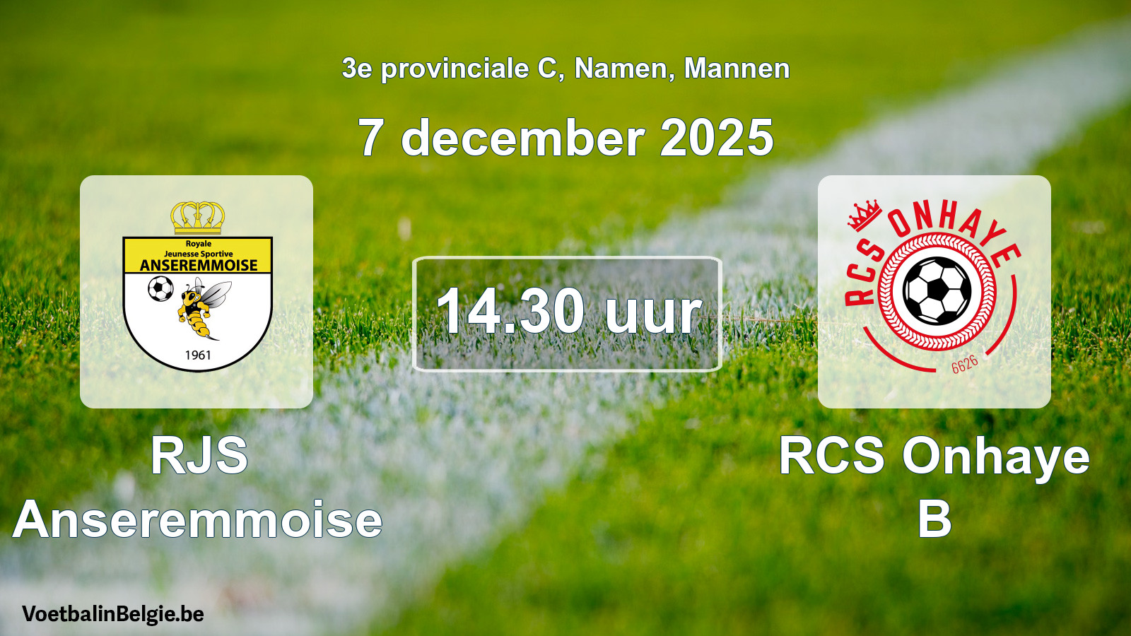 Match prévu football hommes: RJS Anseremmoise - RCS Onhaye B (7 décembre 2025)