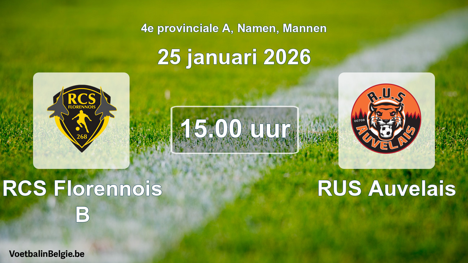 Scheduled match men football: RCS Florennois B - RUS Auvelais (25 January 2026)