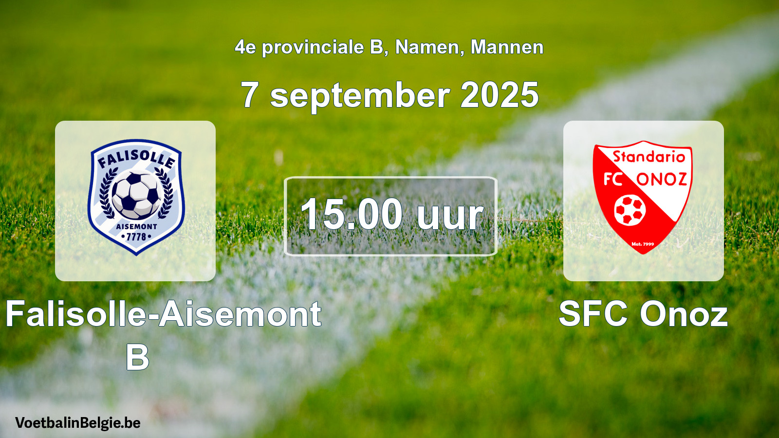 Scheduled match men football: JS Falisolle-Aisemont B - SFC Onoz (7 September 2025)